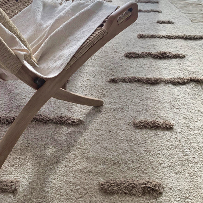 Laine, White + Brown - Hand Knotted Rug