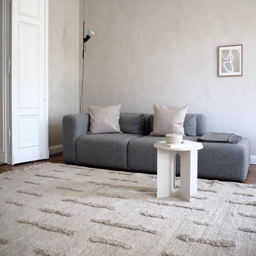 Sera Helsinki, Finnish designed hand-made rugs from Ethiopia, fair-trade, ethically made.  Available exclusively in  North America, Canada and USA, through Studio Nordhaven. Laine Knotted Wool Rug - White + White - Saaristo Collection