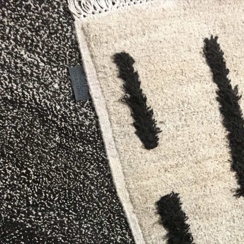 Sera Helsinki, Finnish designed hand-made rugs from Ethiopia, fair-trade, ethically made.  Available exclusively in  North America, Canada and USA, through Studio Nordhaven. Laine Knotted Wool Rug - Black + White - Saaristo Collection