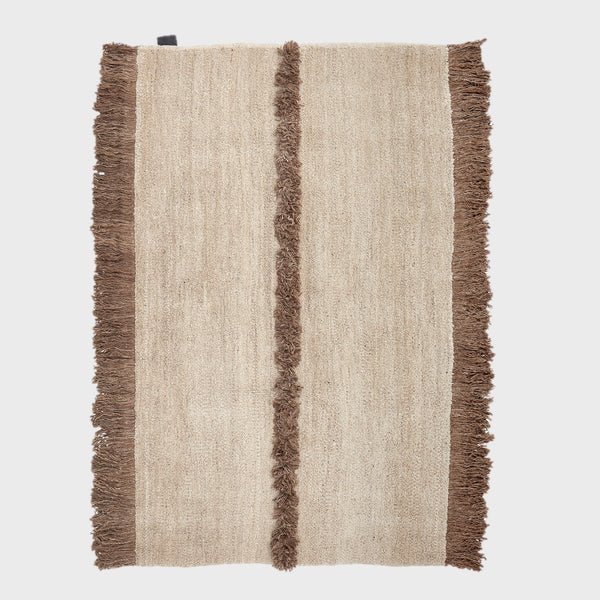 Nurja - White + Brown - Hand Knotted Rug