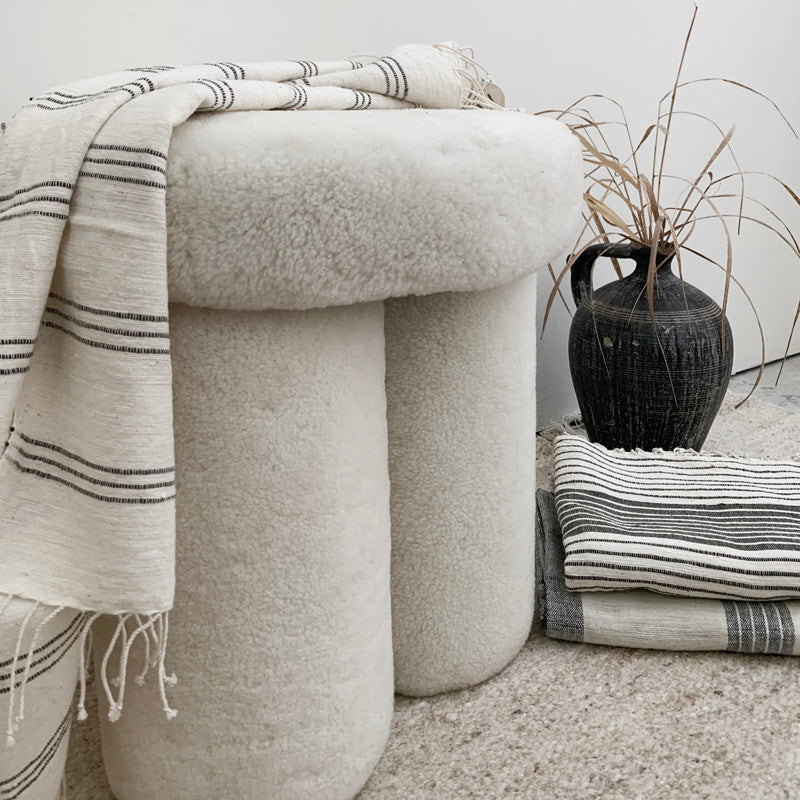 Tihku Towel Collection | White with Grey Stripes - Hand Woven
