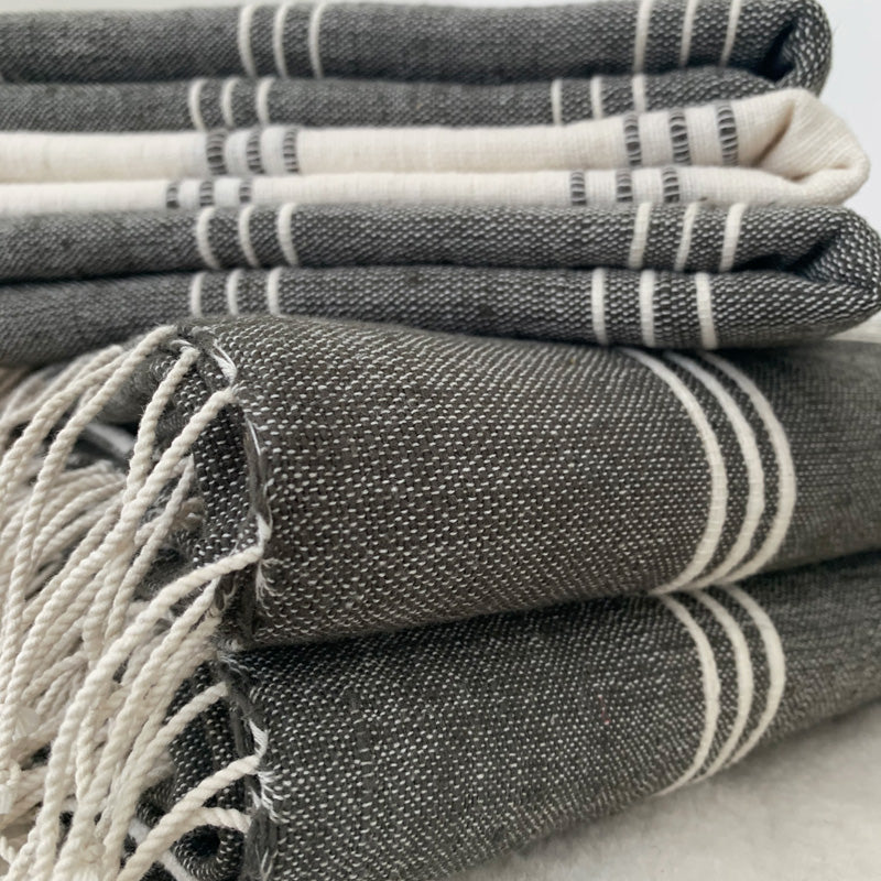 Tihku Towel Collection | Grey with White Stripes - Hand Woven