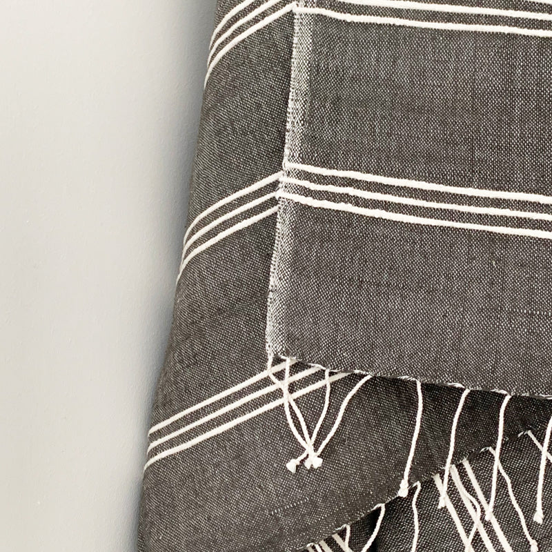 Tihku Towel Collection | Grey with White Stripes - Hand Woven