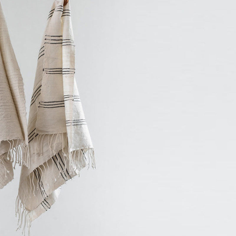 Tihku Towel Collection | White with Grey Stripes - Hand Woven