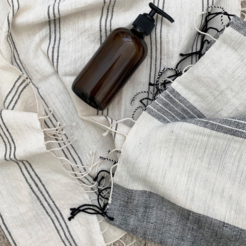 Usva Towel Collection | White with Grey Stripes - Hand Woven