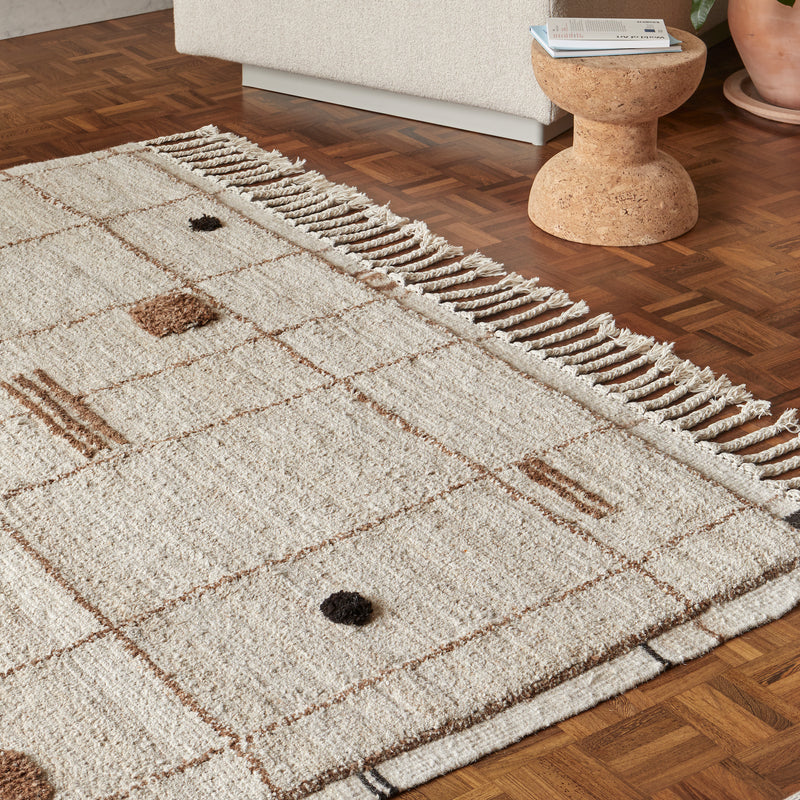 Virta - White, Brown & Black - Hand Knotted Rug