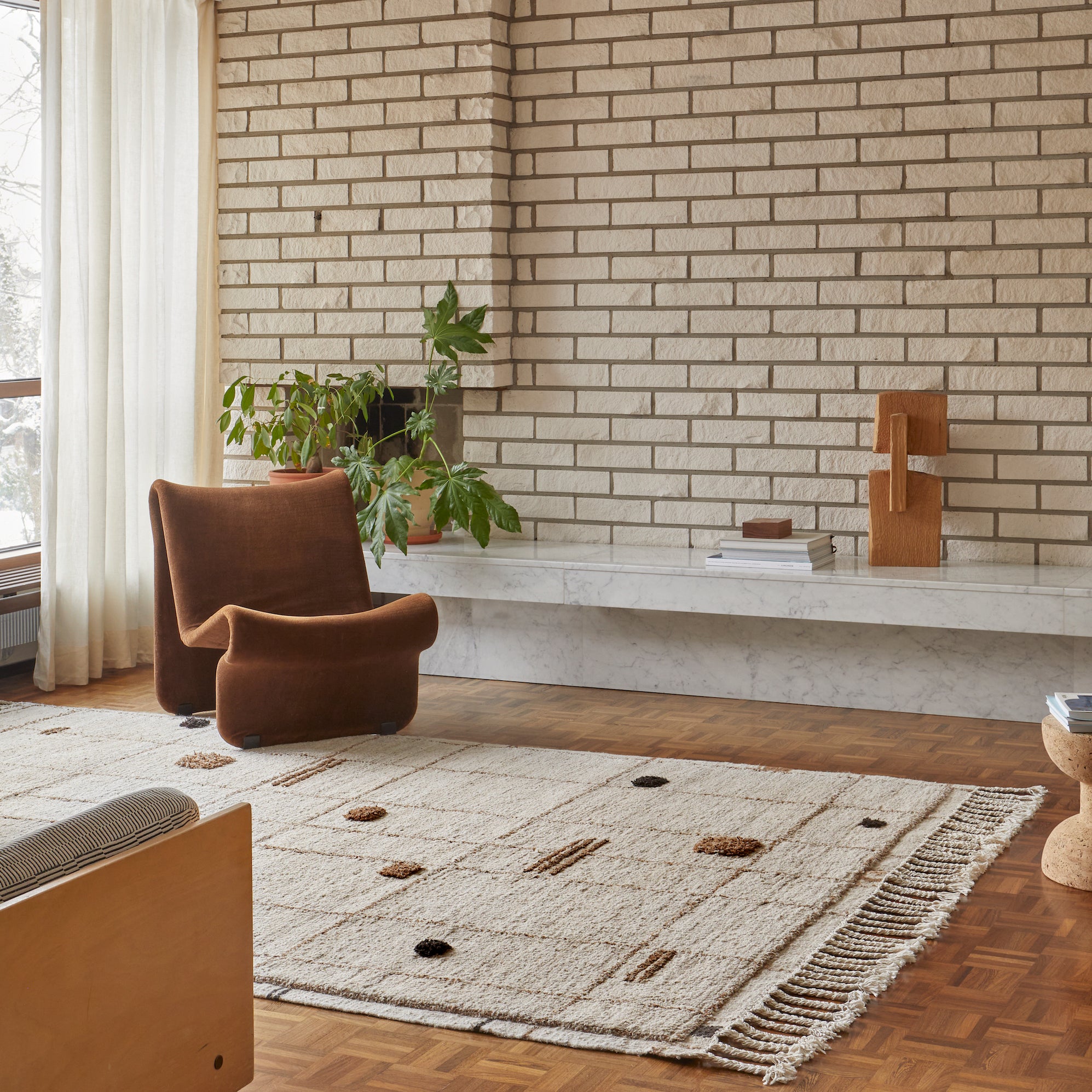 Virta - White, Brown & Black - Hand Knotted Rug