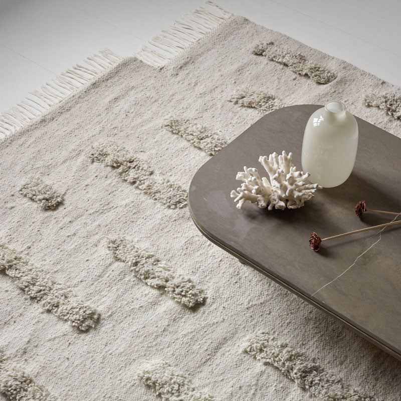 Sera Helsinki, Finnish designed hand-made rugs from Ethiopia, fair-trade, ethically made.  Available exclusively in  North America, Canada and USA, through Studio Nordhaven. Laine Woven Rug - White + White - Saaristo Collection