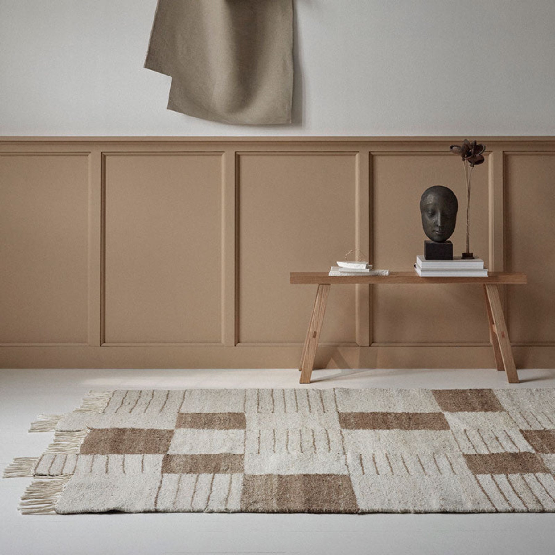 Palsta, White + Brown - Hand Woven Rug